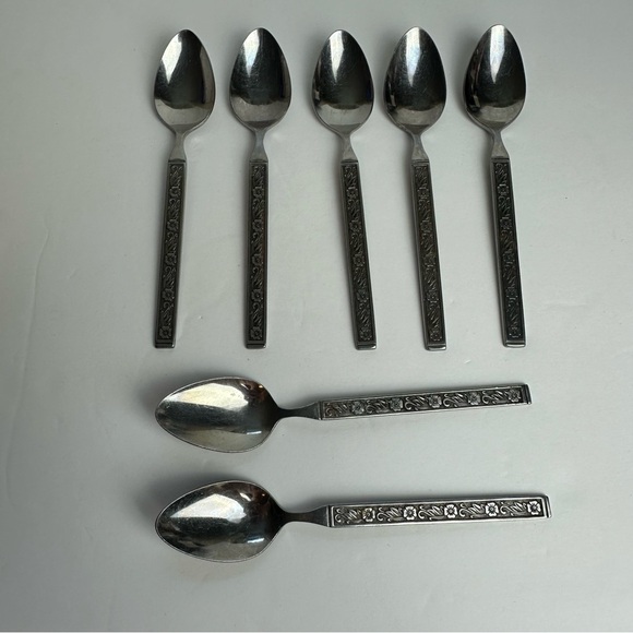 ❌SOLD❌Vintage Gold Standard Night Blossom Teaspoons Floral LOT OF 7 Japan Stainl - Picture 6 of 6